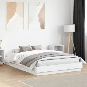 fehér ágykeret LED-világítással 150 x 200 cm