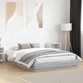 szürke sonoma ágykeret LED-világítással 140 x 200 cm