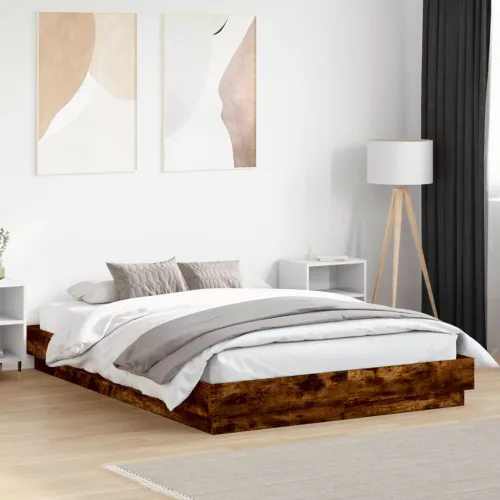 füstös tölgyszínű szerelt fa ágykeret 120 x 200 cm