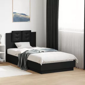 fekete szerelt fa ágykeret fejtámlával 90 x 190 cm