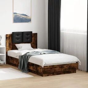   füstös tölgy színű szerelt fa ágykeret fejtámlával 90 x 190 cm