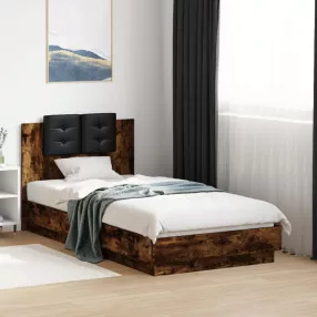   füstös tölgy színű szövet ágykeret fejtámlával 75x190 cm