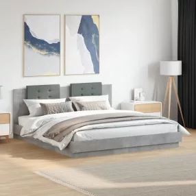   betonszürke ágykeret fejtámlával és LED-világítással 180x200 cm