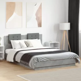   betonszürke ágykeret fejtámlával és LED-világítással 150x200 cm