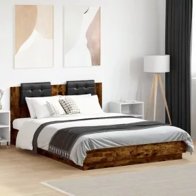   füstös tölgy színű ágykeret fejtámlával és LED-ekkel 140x200 cm