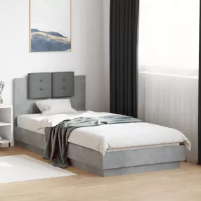   betonszürke ágykeret fejtámlával és LED-világítással 100x200 cm