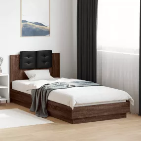   barna tölgy színű ágykeret fejtámlával és LED-ekkel 100x200 cm