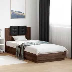   barna tölgy színű ágykeret fejtámlával és LED-ekkel 90 x 200 cm