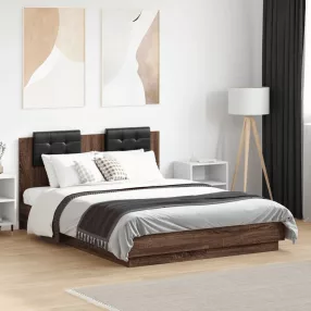   vidaXL barna tölgy színű ágykeret fejtámlával és LED-ekkel 135x190 cm
