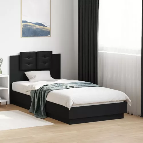 fekete ágykeret fejtámlával és LED-világítással 75 x 190 cm