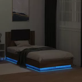   barna tölgy színű ágykeret fejtámlával és LED-ekkel 75 x 190 cm