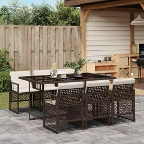   7 részes barna polyrattan kerti étkezőgarnitúra párnával