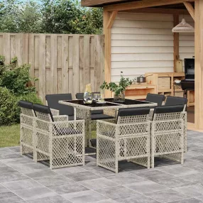   9részes világosszürke polyrattan kerti étkezőgarnitúra párnával