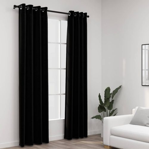 2 db fekete, vászonhatású sötétítőfüggöny fűzőkarikával 140 x 225 cm