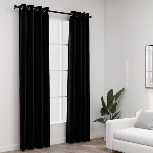 2 db fekete, vászonhatású sötétítőfüggöny fűzőkarikával 140 x 245 cm