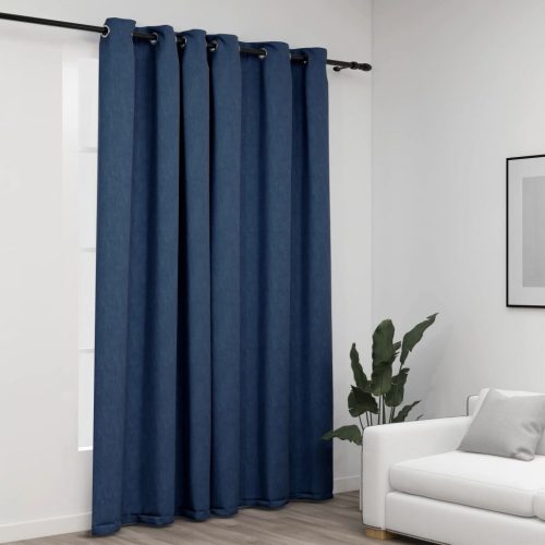 kék vászonhatású sötétítőfüggöny fűzőkarikával 290 x 245 cm