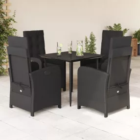   5 részes fekete polyrattan kerti étkezőgarnitúra párnákkal