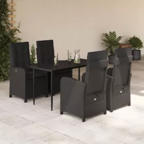   5 részes fekete polyrattan kerti étkezőgarnitúra párnákkal