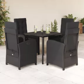   5 részes fekete polyrattan kerti étkezőgarnitúra párnákkal