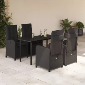   5 részes fekete polyrattan kerti étkezőgarnitúra párnákkal