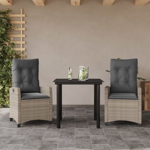 3részes világosszürke polyrattan kerti étkezőgarnitúra párnával