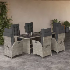   7 részes világosszürke polyrattan kerti étkezőszett párnával