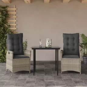   3részes világosszürke polyrattan kerti étkezőgarnitúra párnával