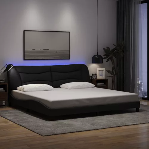 fekete szövet ágykeret LED-es matrac nélkül 200 x 200 cm