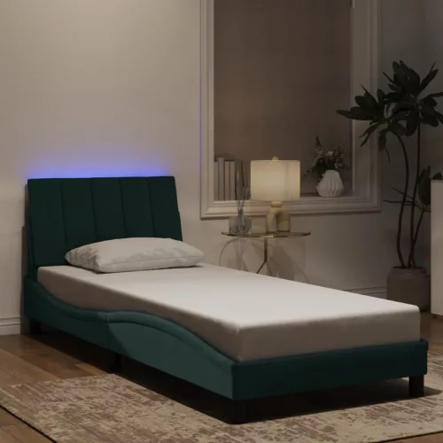 sötétzöld bársony ágykeret LED-világítással 80 x 200 cm