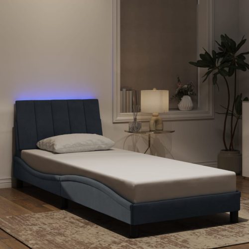 sötétszürke bársony ágykeret LED-világítással 90 x 200 cm