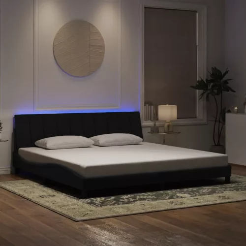 fekete bársony ágykeret LED-világítással 200 x 200 cm