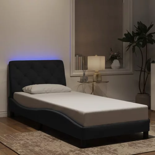 fekete bársony ágykeret LED-ekkel matrac nélkül 80 x 200 cm