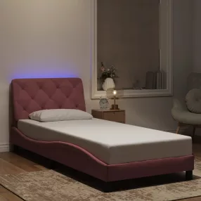   rózsaszín bársony ágykeret LED-világítással 80 x 200 cm