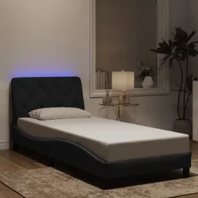   fekete bársony ágykeret LED-ekkel matrac nélkül 90 x 200 cm