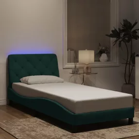   sötétzöld bársony ágykeret LED-ekkel matrac nélkül 90 x 200 cm