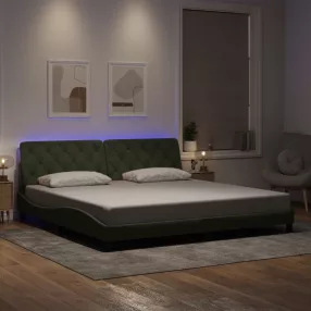   világosszürke bársony ágykeret LED-ekkel matrac nélkül 200 x 200 cm