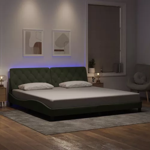 világosszürke bársony ágykeret LED-ekkel matrac nélkül 200 x 200 cm