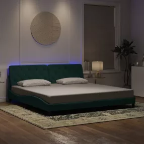   sötétzöld bársony ágykeret LED-világítással 200 x 200 cm