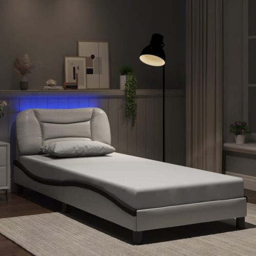 fehér és fekete műbőr ágykeret LED-világítással 90 x 200 cm