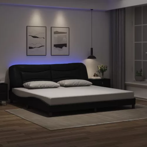 fekete ágykeret LED-ekkel matrac nélkül Hvar 200x200 cm