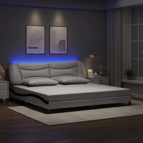 fehér és fekete ágykeret LED-ekkel matrac nélkül Hvar 200x200 cm