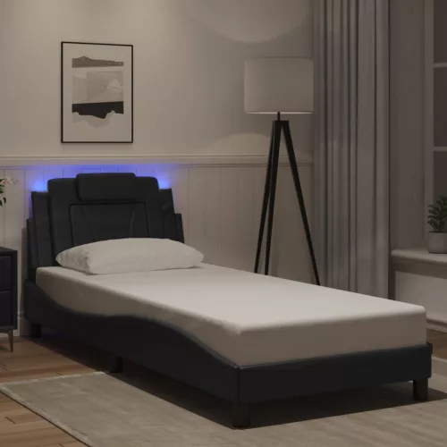 fekete ágykeret Viana LED-ekkel matrac nélkül 80 x 200 cm