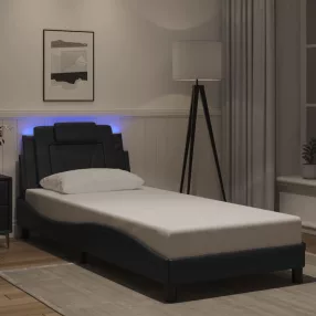 fekete ágykeret Viana LED-ekkel matrac nélkül 90 x 200 cm