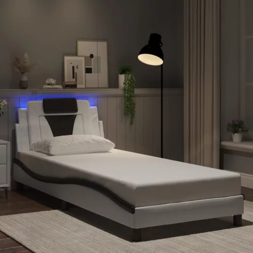 fehér és fekete ágykeret Viana LED-ekkel matrac nélkül 90 x 200 cm