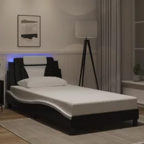   fekete és fehér ágykeret Viana LED-ekkel matrac nélkül 100 x 200 cm