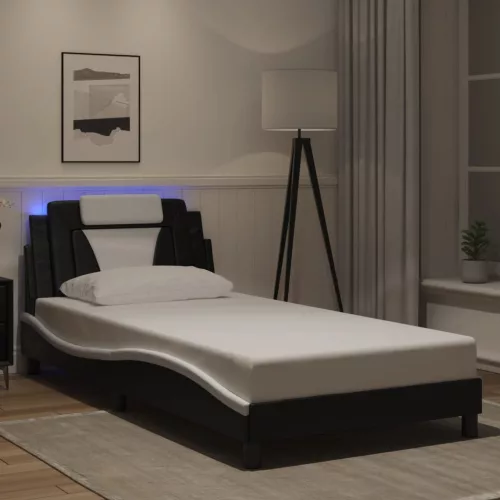 fekete és fehér ágykeret Viana LED-ekkel matrac nélkül 100 x 200 cm