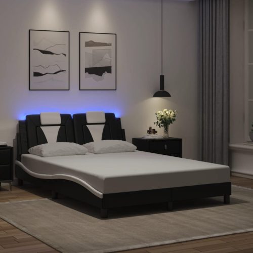 fekete és fehér műbőr ágykeret LED-világítással 120 x 200 cm