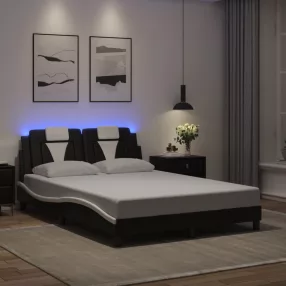   fekete és fehér ágykeret Viana LED-ekkel matrac nélkül 140 x 200 cm