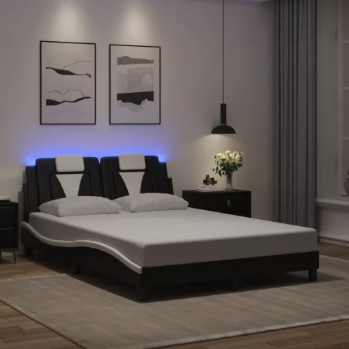 fekete és fehér ágykeret Viana LED-ekkel matrac nélkül 140 x 200 cm