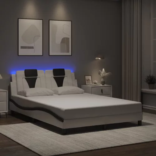 fehér és fekete ágykeret Viana LED-ekkel matrac nélkül 140 x 200 cm